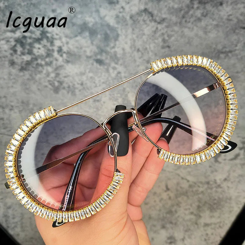 Diamond Round Crystal Bling Sunglasses – Luxury with a Sparkle
