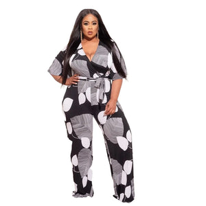 Stylish Plus Size Printed Lace Wide Leg Jumpsuit: Elegant Business Rompers for Summer Fashion