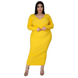 WSFEC L-5XL Plus Size Women's Long Sleeve Solid Color Maxi Dress – Elegant & Casual 2024 Fashion