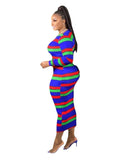 XL-5XL Fashion 2022 Fall Plus Size Long Sleeve Stripe Colorful Slim Casual Dress for Women – Wholesale & Dropshipping