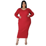WSFEC L-5XL Plus Size Women's Long Sleeve Solid Color Maxi Dress – Elegant & Casual 2024 Fashion