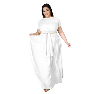 Elegant Summer Style: Plus Size Solid Cross Bandage Two Piece Set for Women