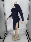 L-4XL Fall 2022 Women's Fashion Solid Color Hollow Sexy Long Sleeve Casual Slim Slit Plus Size Dresses Wholesale Dropshipping