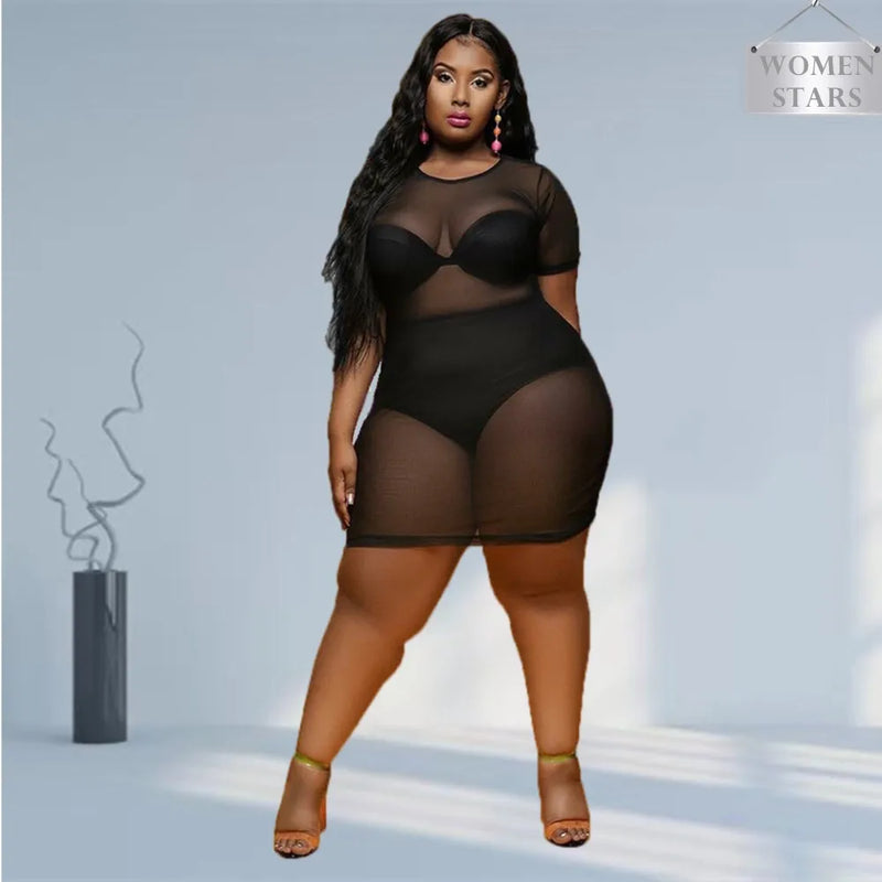 Plus Size Mesh See-Through Maxi Dress – Sexy & Trendy Club Outfit