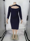 L-4XL Fall 2022 Women's Fashion Solid Color Hollow Sexy Long Sleeve Casual Slim Slit Plus Size Dresses Wholesale Dropshipping