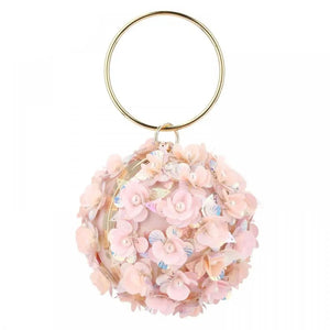 Floral Elegance: Designer Sequins Evening Bag with Big Ring - Pink Flower Luxury Handbag for Women