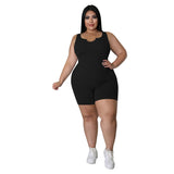 Plus Size V-Neck Sleeveless Bodysuit – Casual & Sporty Summer Jumpsuit