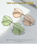 Rimless Heart Gradient Lens Sunglasses Women 2024 Luxury Fashion Oversized Frameless Triangle Curved Sun Glasses Eyewear Shades