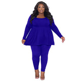 WSFEC L-4XL Plus Size Women’s Two-Piece Set Solid Long Sleeve Loose Top and Pant Suit 2023 Fall Casual Female Outfit