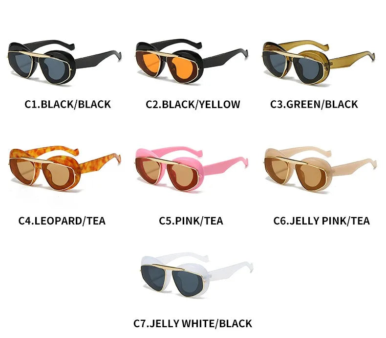 New Unique Y2K Cat Eye Eyeglasses Goggle Sunglasses Geometric Metal Double Beams Thick Frame Oval Shades Glasses UV400 Oculos