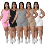 Plus Size V-Neck Sleeveless Bodysuit – Casual & Sporty Summer Jumpsuit