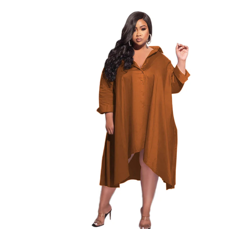 WSFEC L-4XL Plus Size Women's Solid Color Long Sleeve Irregular Loose Sexy Elegant Long Dress – Wholesale & Dropshipping