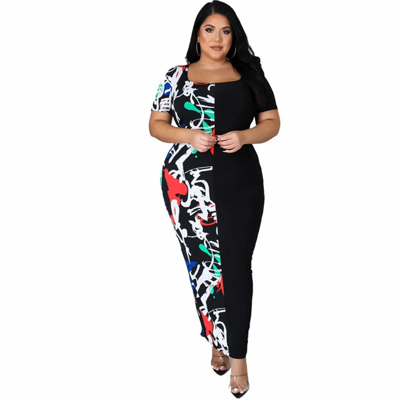 Wmstar Plus Size Patchwork Maxi Dress – Elegant & Comfortable Summer Style