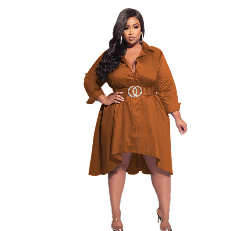 WSFEC L-4XL Plus Size Women's Solid Color Long Sleeve Irregular Loose Sexy Elegant Long Dress – Wholesale & Dropshipping