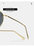 Rimless Round Gradient Lens Sunglasses Women 2024 Luxury Brand Fashion Oversized Frameless Curved Sun Glasses Eyewear Shades