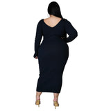 WSFEC L-5XL Plus Size Women's Long Sleeve Solid Color Maxi Dress – Elegant & Casual 2024 Fashion