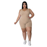 Plus Size V-Neck Sleeveless Bodysuit – Casual & Sporty Summer Jumpsuit