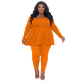 WSFEC L-4XL Plus Size Women’s Two-Piece Set Solid Long Sleeve Loose Top and Pant Suit 2023 Fall Casual Female Outfit