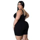 Plus Size V-Neck Sleeveless Bodysuit – Casual & Sporty Summer Jumpsuit