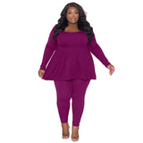 WSFEC L-4XL Plus Size Women’s Two-Piece Set Solid Long Sleeve Loose Top and Pant Suit 2023 Fall Casual Female Outfit