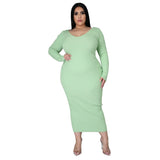 WSFEC L-5XL Plus Size Women's Long Sleeve Solid Color Maxi Dress – Elegant & Casual 2024 Fashion