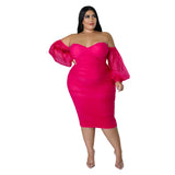 Plus Size 4XL-5XL Mesh Long Sleeve Slash Neck Bodycon Dress – Sexy Nightclub Autumn Winter Fashion