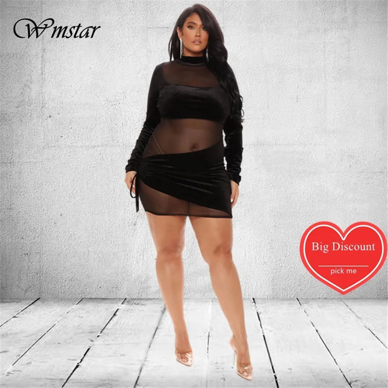Wmstar Plus Size Mesh Patchwork Mini Dress – Sexy & Stylish Club Outfit