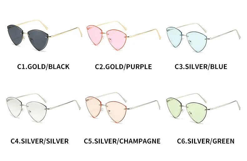 Rimless Heart Gradient Lens Sunglasses Women 2024 Luxury Fashion Oversized Frameless Triangle Curved Sun Glasses Eyewear Shades