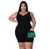 Plus Size V-Neck Sleeveless Bodysuit – Casual & Sporty Summer Jumpsuit