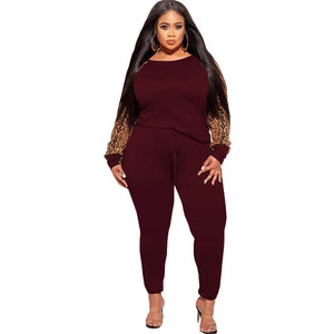 Women's Leopard Print Two Piece Tracksuit with Lace-Up Little Feet Pants