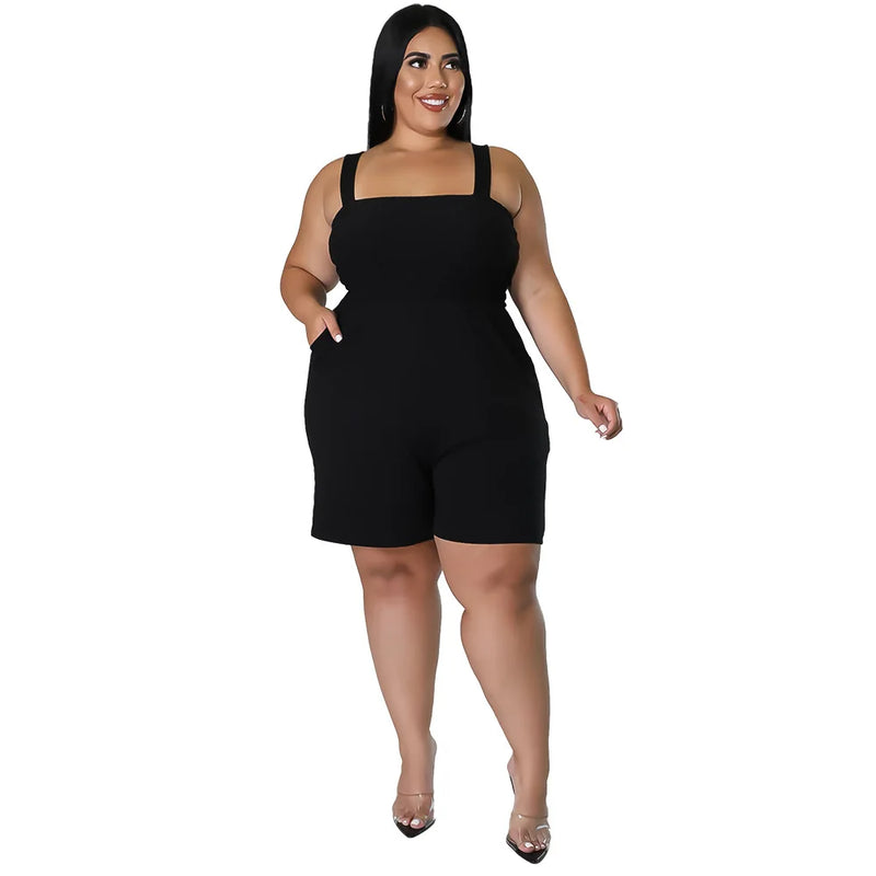 Plus Size Sleeveless Slash Neck Bodysuit – Casual & Chic Summer Jumpsuit