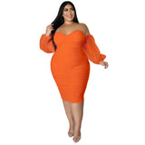 Plus Size 4XL-5XL Mesh Long Sleeve Slash Neck Bodycon Dress – Sexy Nightclub Autumn Winter Fashion