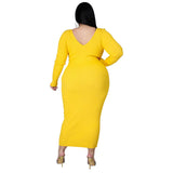 WSFEC L-5XL Plus Size Women's Long Sleeve Solid Color Maxi Dress – Elegant & Casual 2024 Fashion
