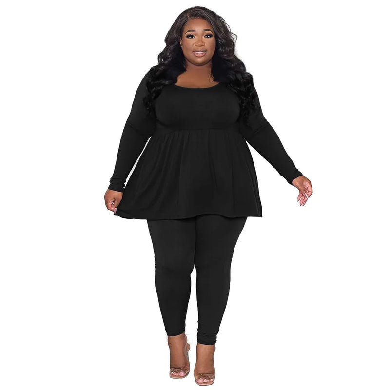 WSFEC L-4XL Plus Size Women’s Two-Piece Set Solid Long Sleeve Loose Top and Pant Suit 2023 Fall Casual Female Outfit