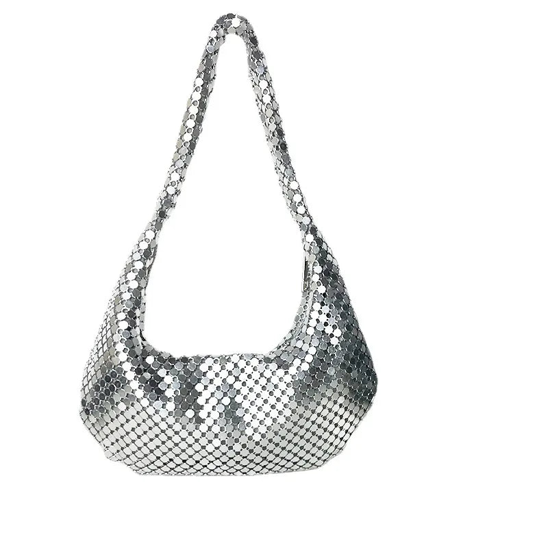 Women's Evening Bags Aluminum Sequin Underarm Pouch Lightweight Casual Hobo Handbag Party Sparkling Shoulder Mobile Phone Bag