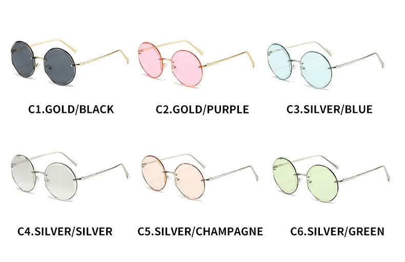 Rimless Round Gradient Lens Sunglasses Women 2024 Luxury Brand Fashion Oversized Frameless Curved Sun Glasses Eyewear Shades