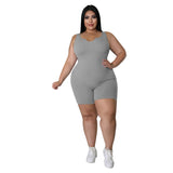 Plus Size V-Neck Sleeveless Bodysuit – Casual & Sporty Summer Jumpsuit
