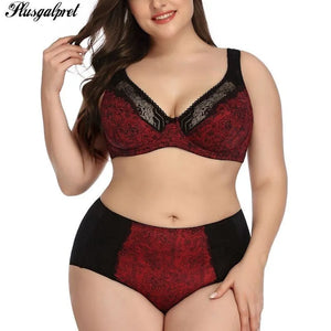 Floral Print Lace Bra and Panty Set: Sexy Lingerie Intimates for Women, Available in Sizes 85-110 D Cup XL-6XL