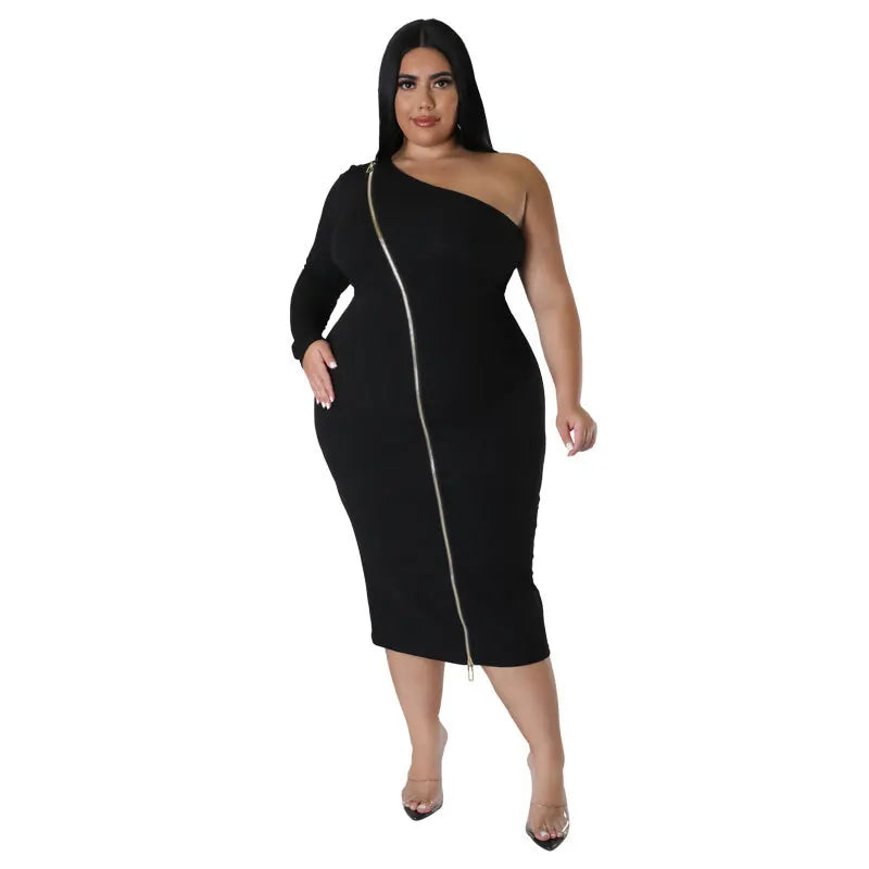 Plus Size One-Shoulder Bodycon Dress – Sexy & Elegant Spring Fashion