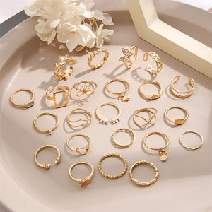 23 Piece Ring Set: Vintage Hollow Flower Butterfly Rings Set