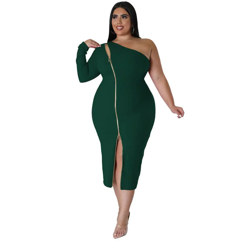 Plus Size One-Shoulder Bodycon Dress – Sexy & Elegant Spring Fashion