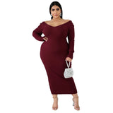 WSFEC L-5XL Plus Size Women's Long Sleeve Solid Color Maxi Dress – Elegant & Casual 2024 Fashion