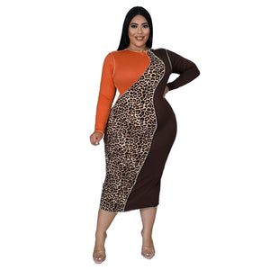 Plus Size Dresses: Leopard Print Long Sleeve Dresses