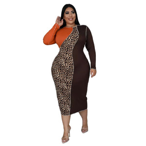 Plus Size Dresses: Leopard Print Long Sleeve Dresses